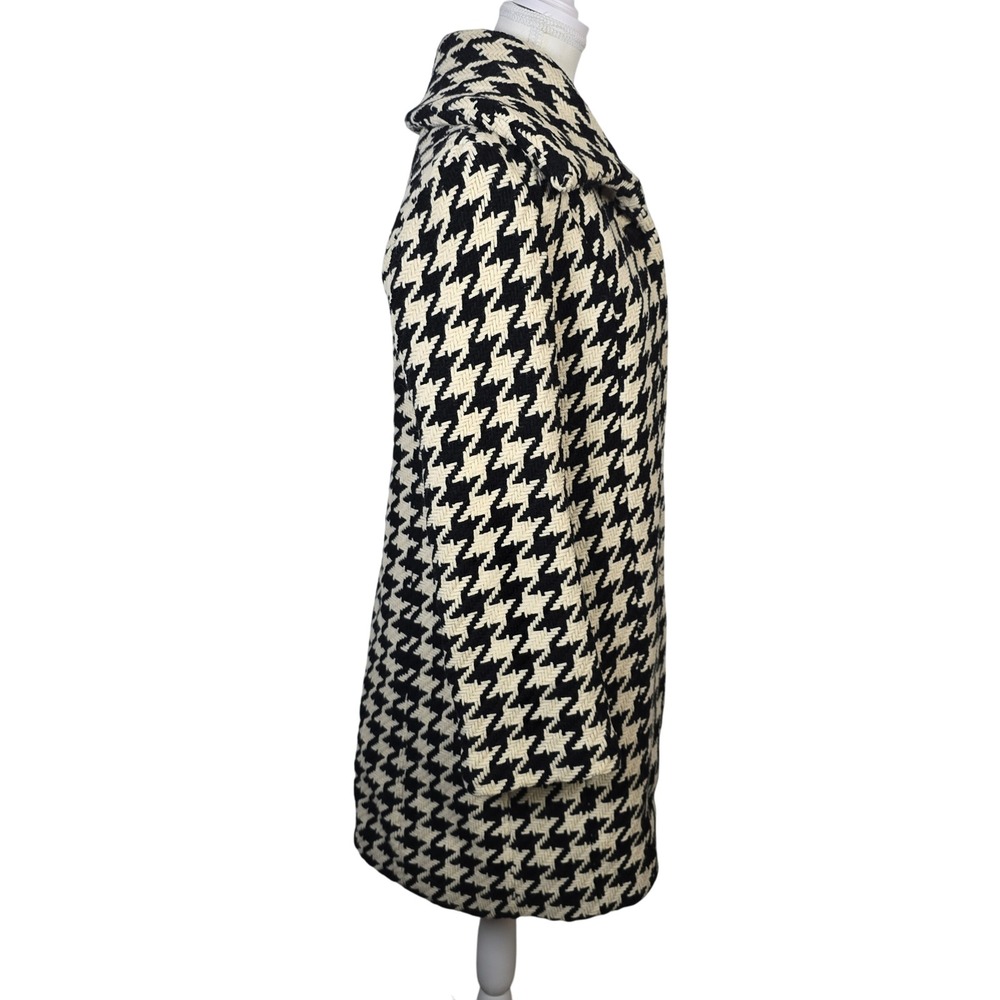 Calvin Klein Houndstooth Wool Coat Womens Size 6 Black Cream Classic - Picture 2 of 6